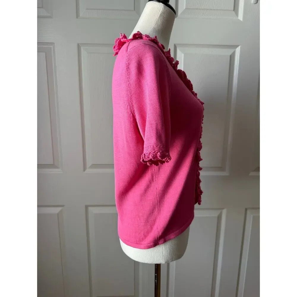 Michael Simon Pink Ruffle Cardigan Vintage Y2K Silk Cotton Blend Small Artsy Top